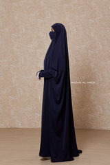 Dark Blue Sarah One Piece Jilbab - Zipper Sleeves - Silk Crepe