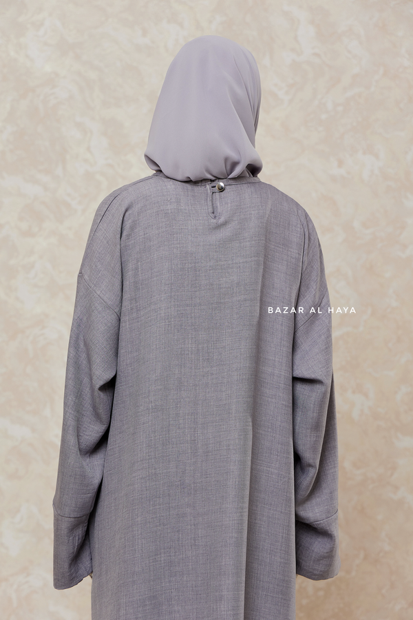 Silver Rahima Loose Fit Comfy Abaya With Pockets - Leon