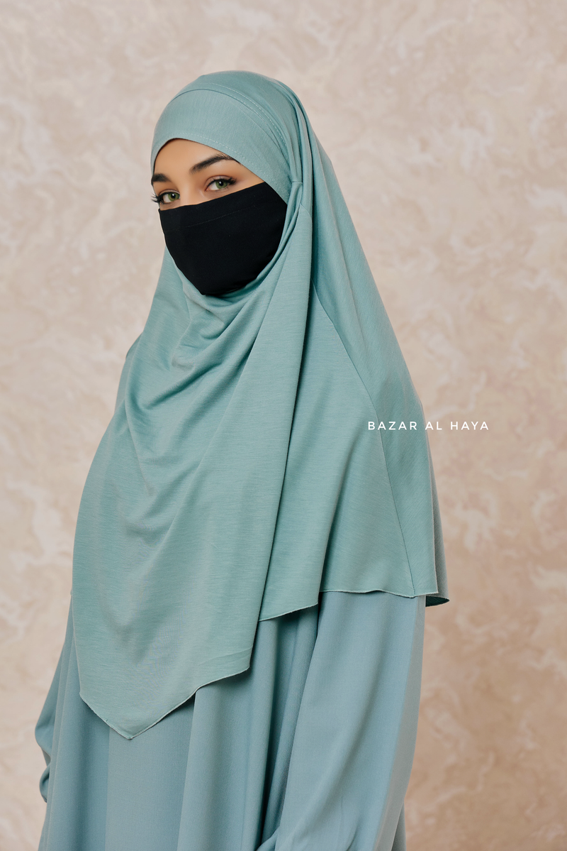 Mint Cotton Eliza Short Triangle Diamond Khimar - Soft Breathable Cotton