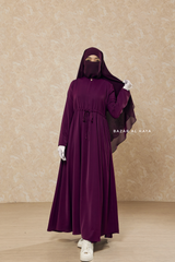 Salam 3 Purple Belted Abaya Dress - Front Zipper & Zipper Sleeves - Nida