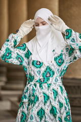 Inaya Teal & White Print Three Piece Top Dress & Wide Pants Set With Belt