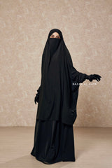 Black  Hoor - Two Piece Jilbab With Skirt Set- Nida