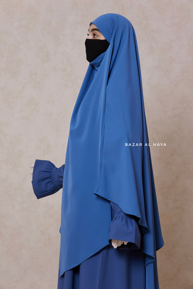 Steel Blue Mubarak Diamond Khimar - Nida Extra Long