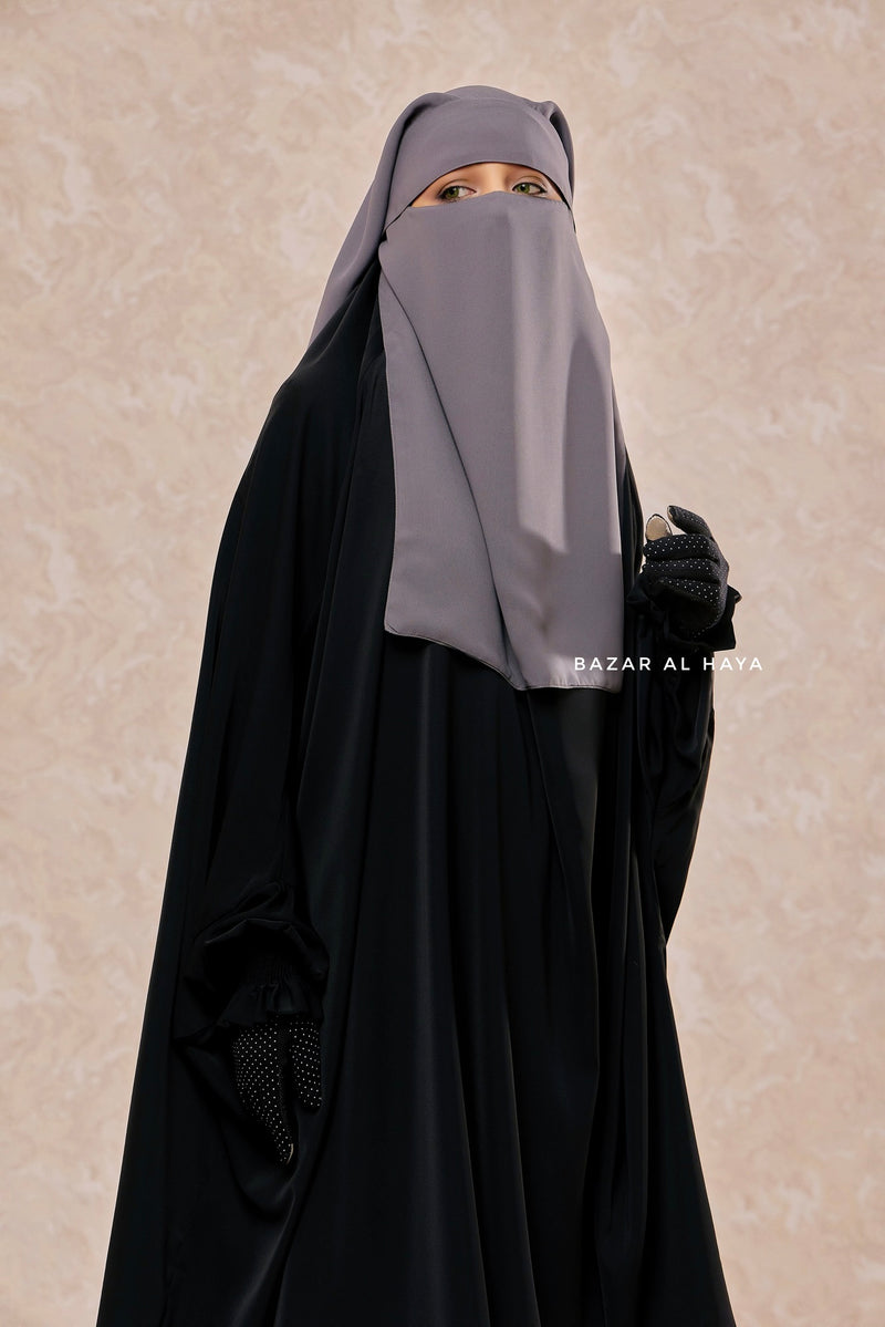 Grey Two Layer Flap Niqab - Premium Wool Chiffon - Medium