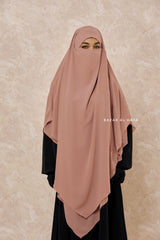 Taupe Rose Pari Two Layered Maxi Diamond Khimar - Crepe Chiffon