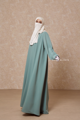 Rania Mint Abaya Dress Half-Placket Button Front & Sleeve - Mediumweight Soft Crepe Cotton