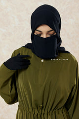 Olive Salam 3 Adjustable Belted Abaya Dress - Front Zipper & Zipper Sleeves - Nida