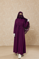 Salam 3 Purple Belted Abaya Dress - Front Zipper & Zipper Sleeves - Nida