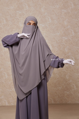 Silver Pari Layered Khimar & Salam 2 Abaya Two Piece Set