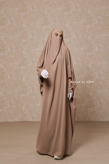 Mocha Sarah One Piece Jilbab - Zipper Sleeves - Silk Crepe