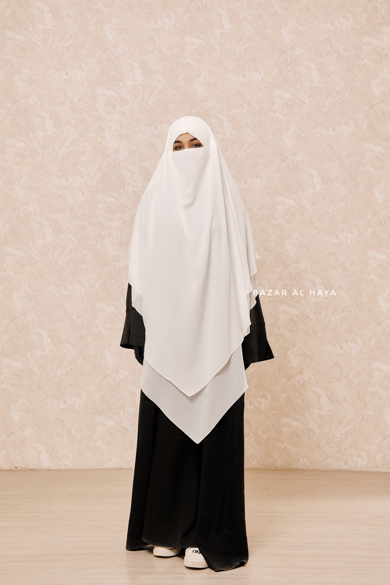 Ivory Pari Two Layered Maxi Diamond Khimar - Crepe Chiffon