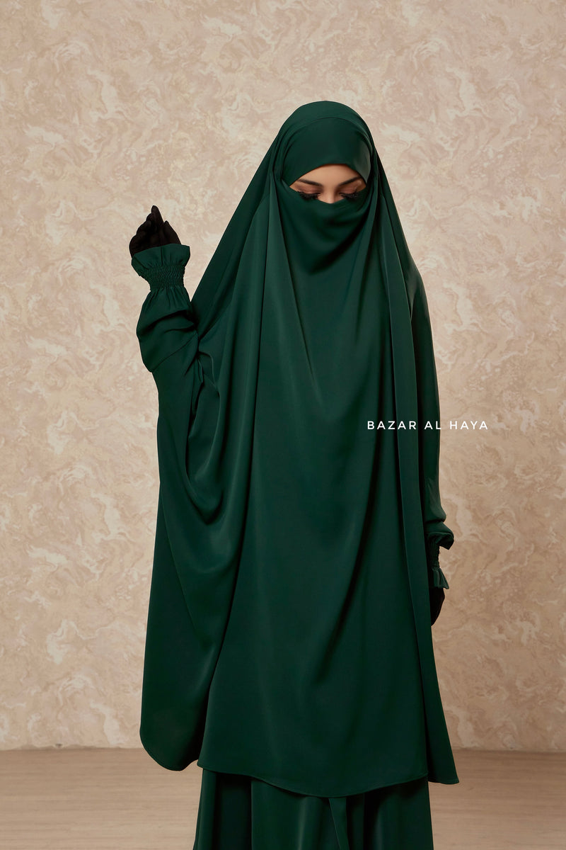 Green Emerald  Hoor - Two Piece Jilbab With Skirt- Long & Loose