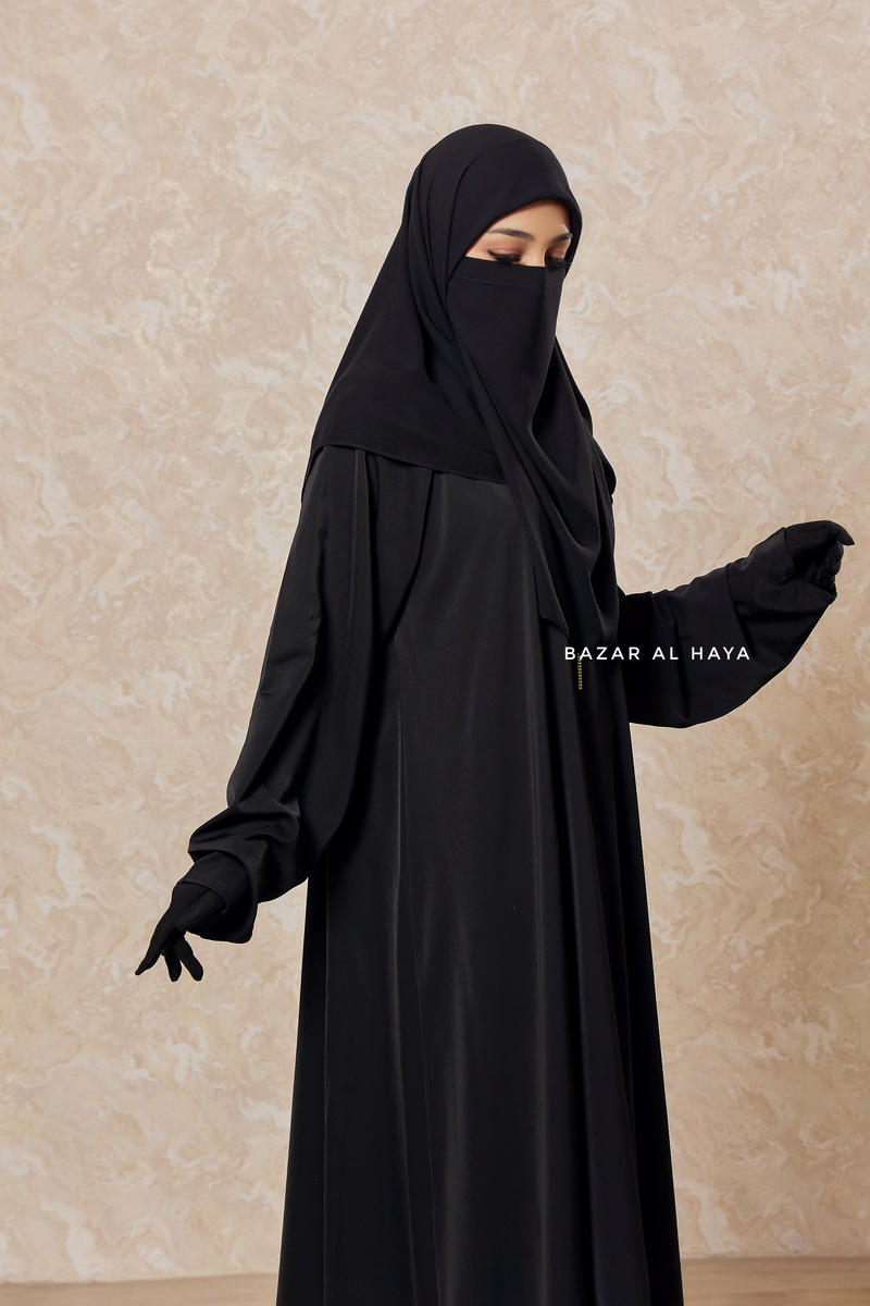 Black Intisar - Comfy Style Open Zipper - Silk Crepe