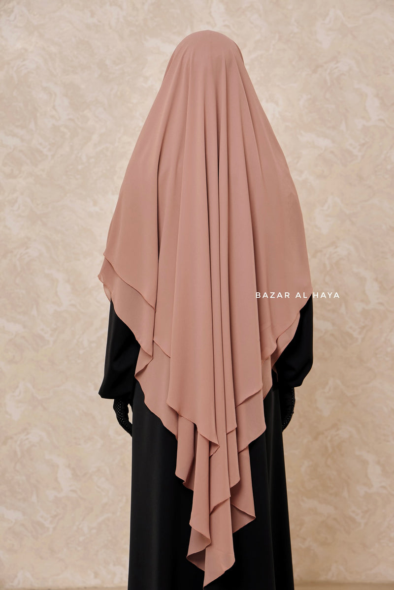 Taupe Rose Pari Two Layered Maxi Diamond Khimar - Crepe Chiffon