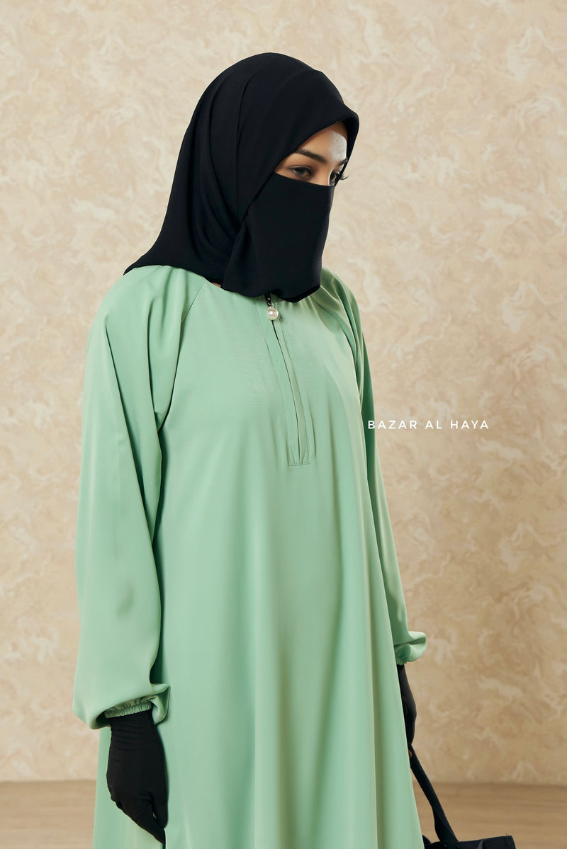 Mint Salam 2 Abaya - Comfy Style Front Zipper - Nida