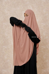 Taupe Rose Pari Two Layered Maxi Diamond Khimar - Crepe Chiffon