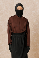 Black Brown Modest Swimwear 4 Piece Swimdress, Khimar, Apron & Pants - Comfort Swimsuit