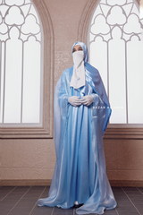 Humaira 3 Piece Abaya Set In Blue Organza Luxurious Kaftan With Inner Dress Scarf