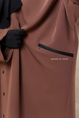 Brown Falak Classic Loose Fit Abaya Coat With Scarf - Pockets & Zippers