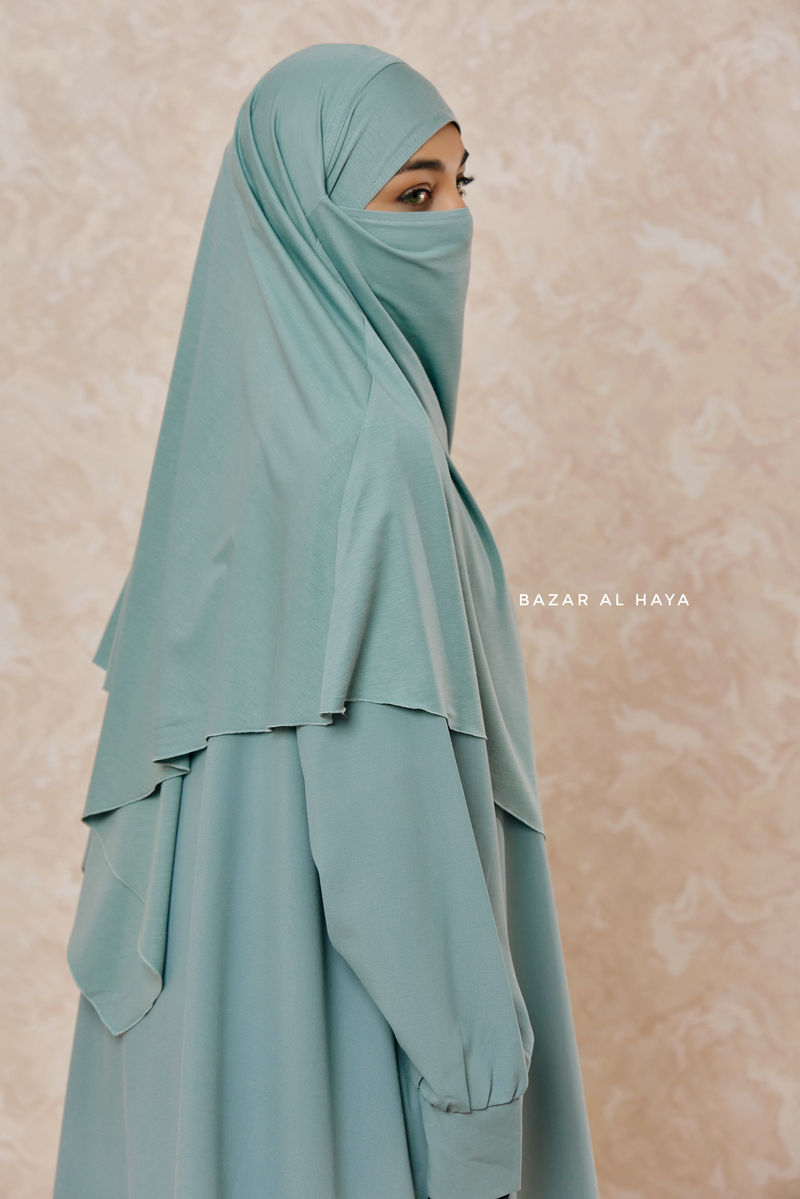 Mint Cotton Eliza Short Triangle Diamond Khimar - Soft Breathable Cotton