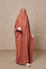 Peach Sarah One Piece Jilbab - Zipper Sleeves - Silk Crepe