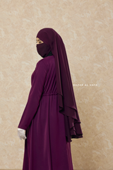 Salam 3 Purple Belted Abaya Dress - Front Zipper & Zipper Sleeves - Nida