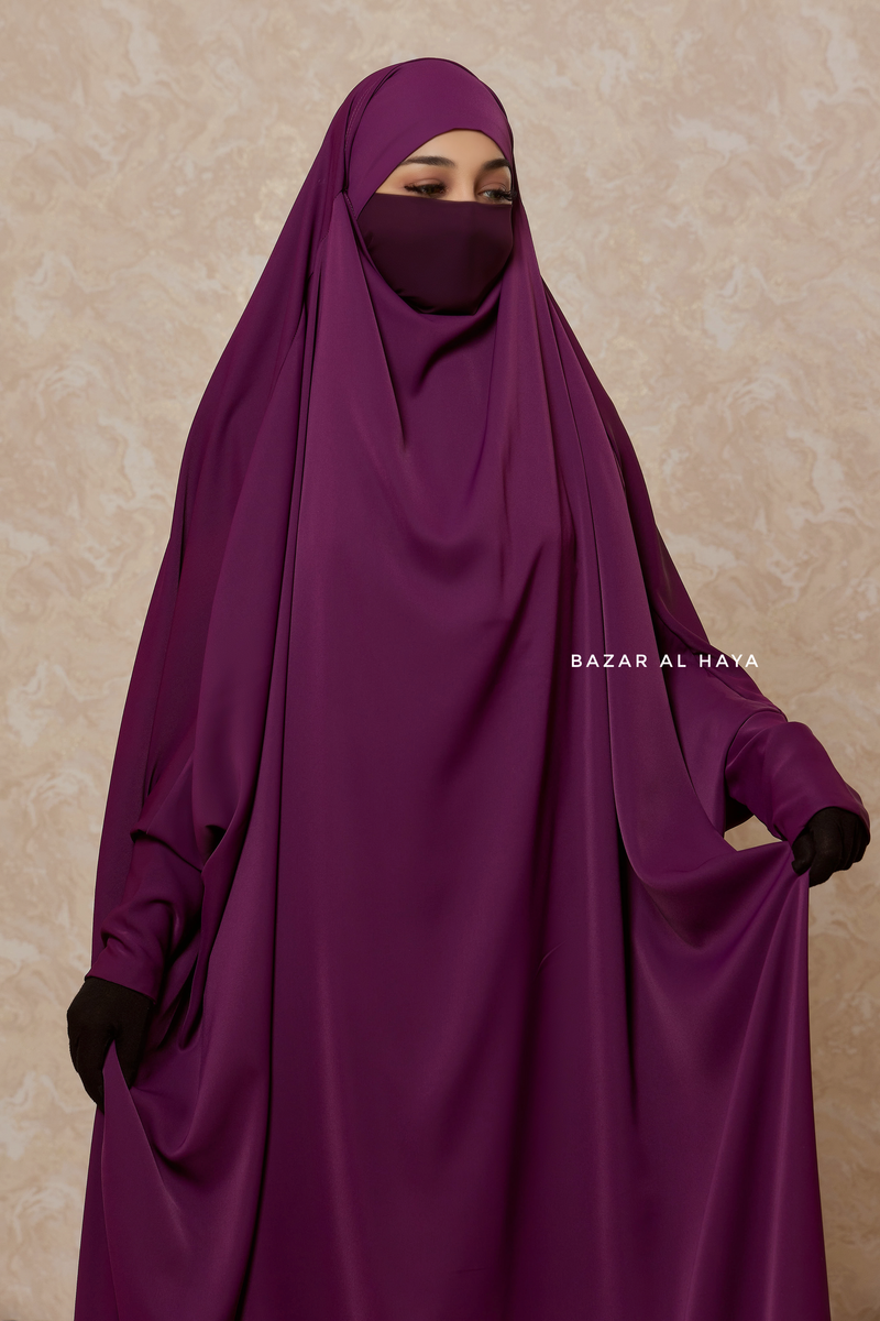 Purple Sarah One Piece Jilbab - Zipper Sleeves - Silk Crepe