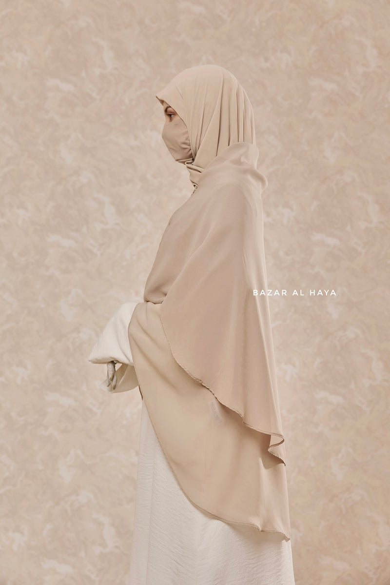 Two Layered Creme Beige Snap Scarf, Khimar, Cape - Super Soft - 3 in 1