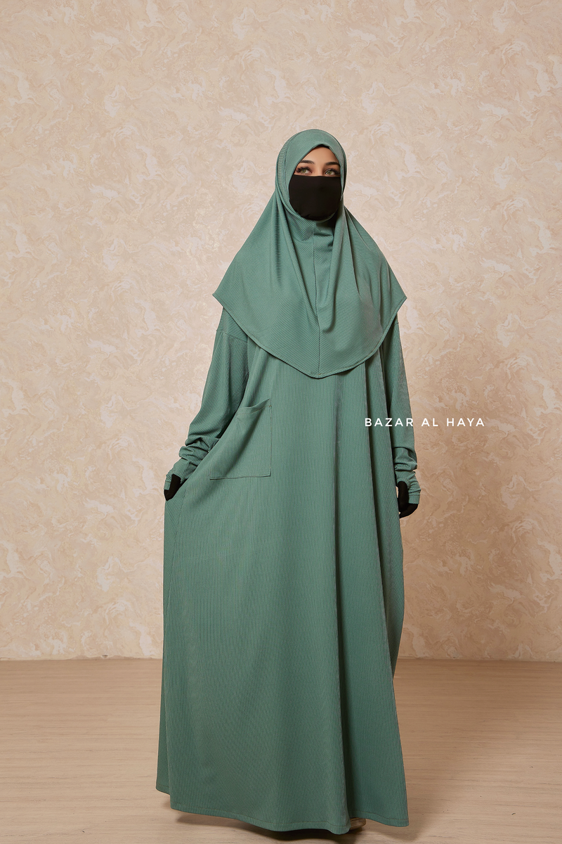 Mint Khawla Premium Corduroy Cotton Two Piece Prayer Dress - Abaya & Khimar