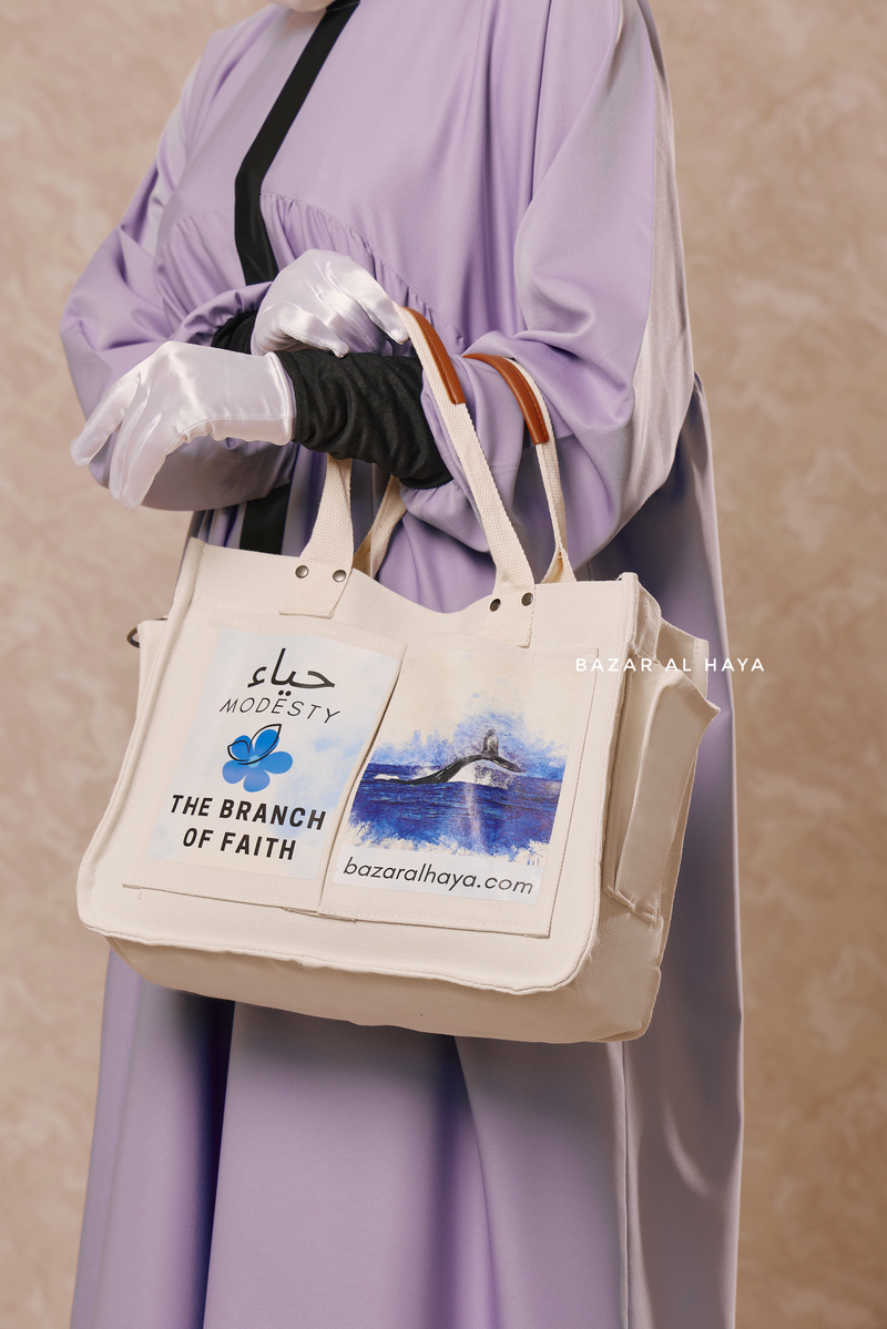 “Modesty - The Branch Of Faith” Ivory Cotton Tote Bag