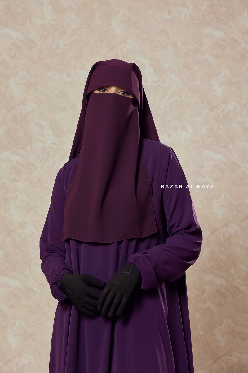 Plum Two Layer Flap Niqab - Premium Wool Chiffon - Large