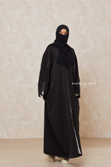 Black Falak Classic Loose Fit Abaya Coat With Scarf - Pockets & Zippers