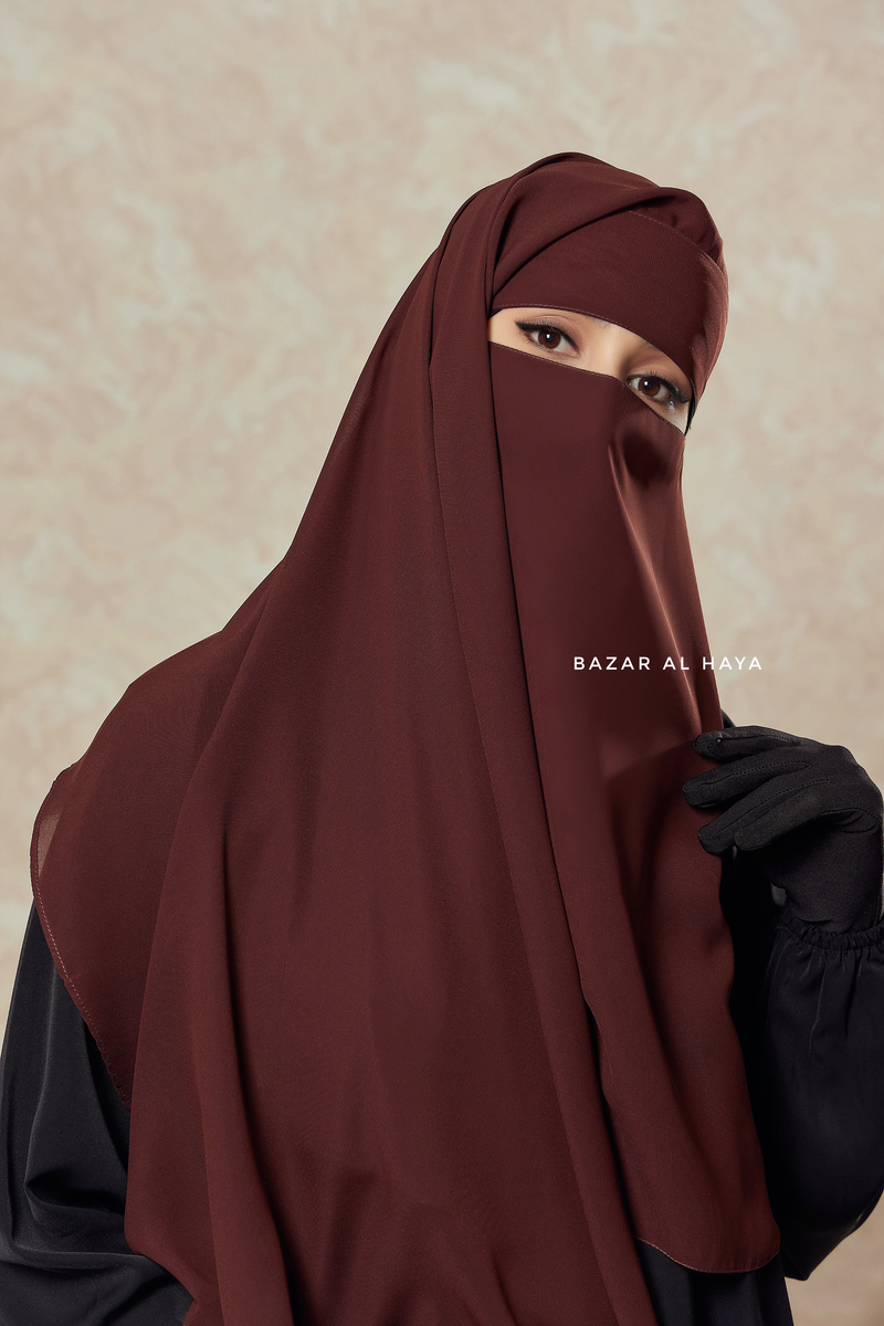 Brown Two Layer Niqab - Premium Wool Chiffon - Medium