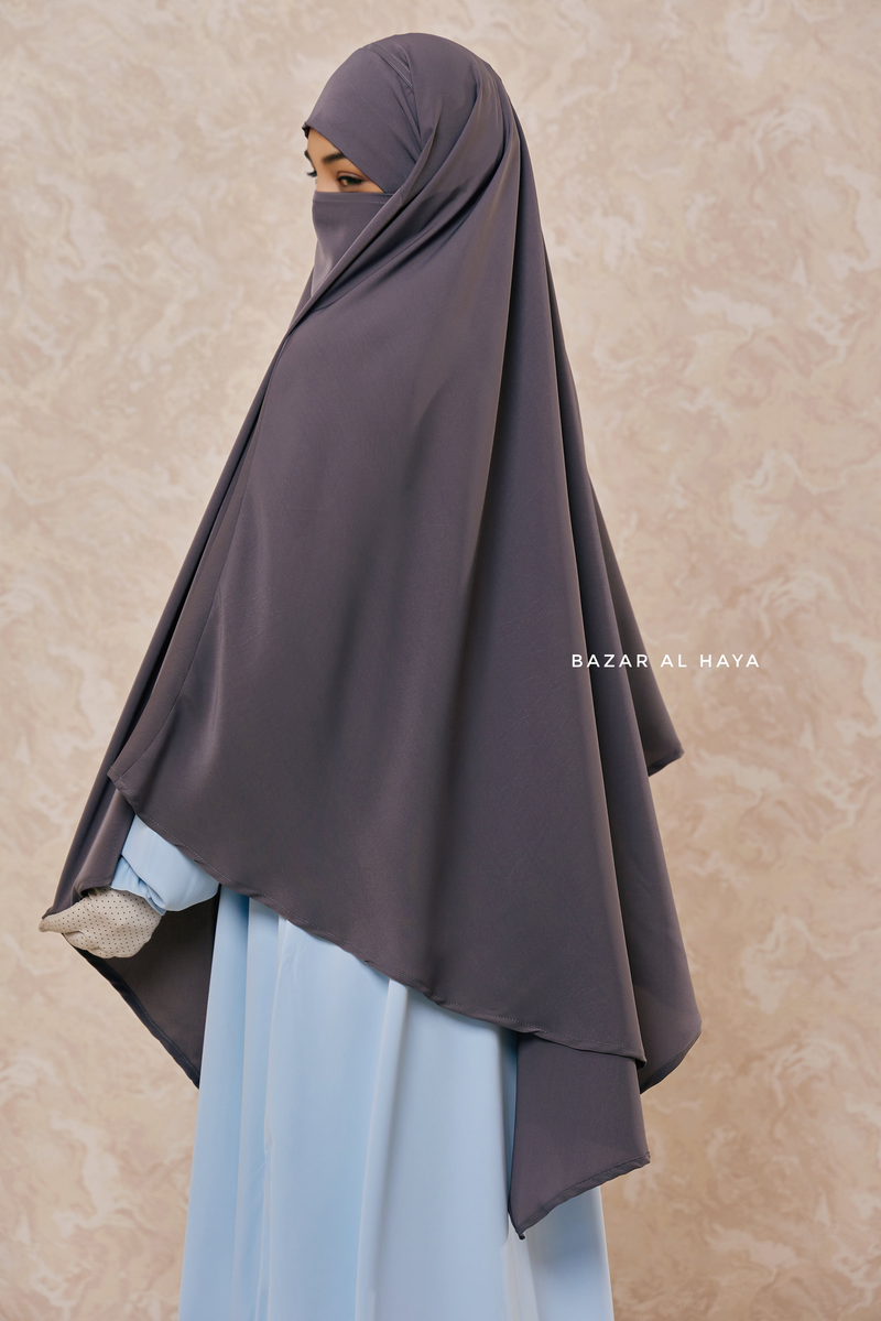 Mubarak Steel Grey Diamond Khimar - Nida Extra Long