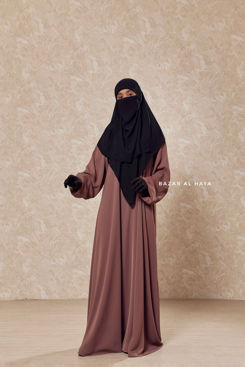 Taupe Rose Salam 2 Abaya - Comfy Style Front Zipper - Nida