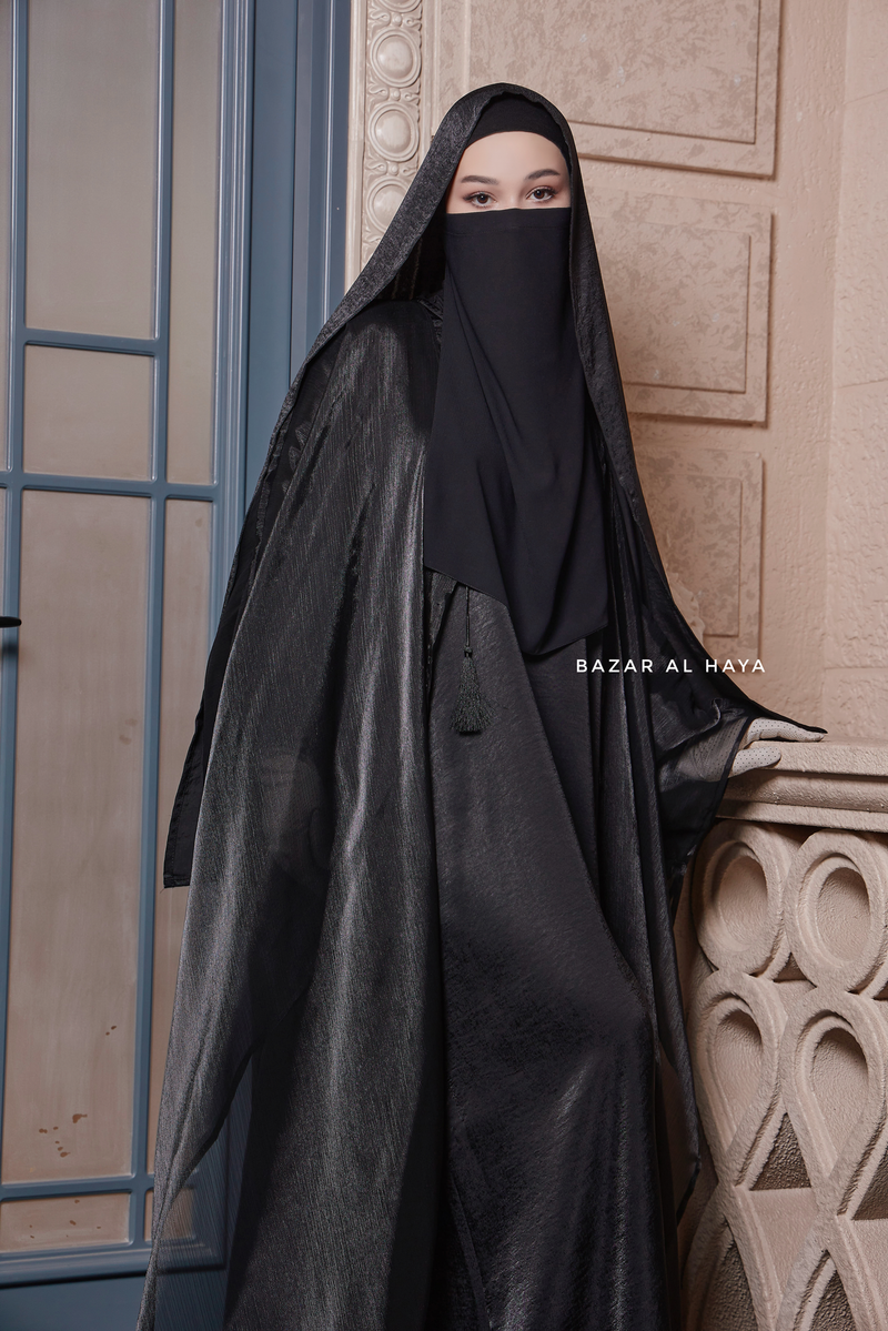 Humair Shop Humaira 3 Piece Abaya Set In Black Organza Luxurious Kaftan With Inner ...
