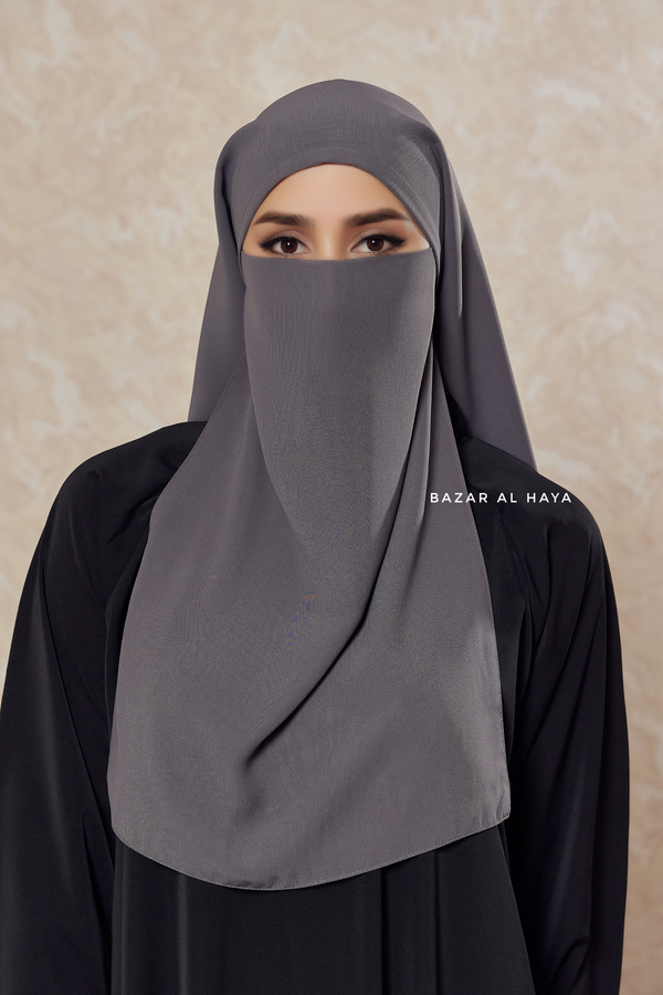 Grey Single Half Niqab - Super Breathable Veil