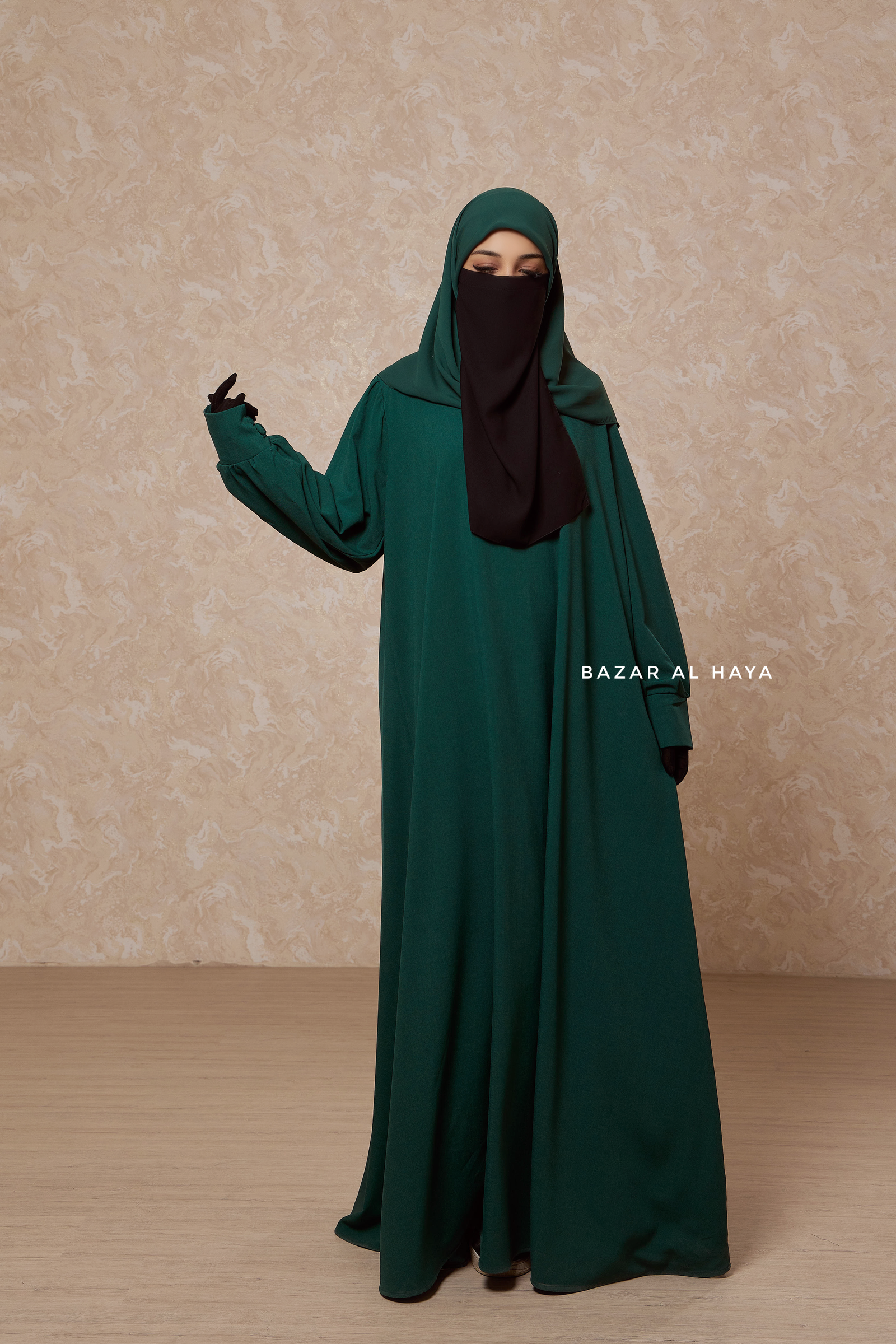 green abaya dress Elegant Mint Green V-Neck Swing Flowy A-Line Maxi Dress with Bell Sleeves & Embellished Belt Abaya (MA189)