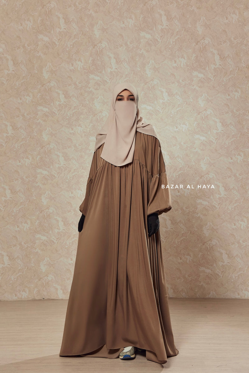 Camel Muna 2 Loose Fit Summer Abaya Dress - Sheen Kharir