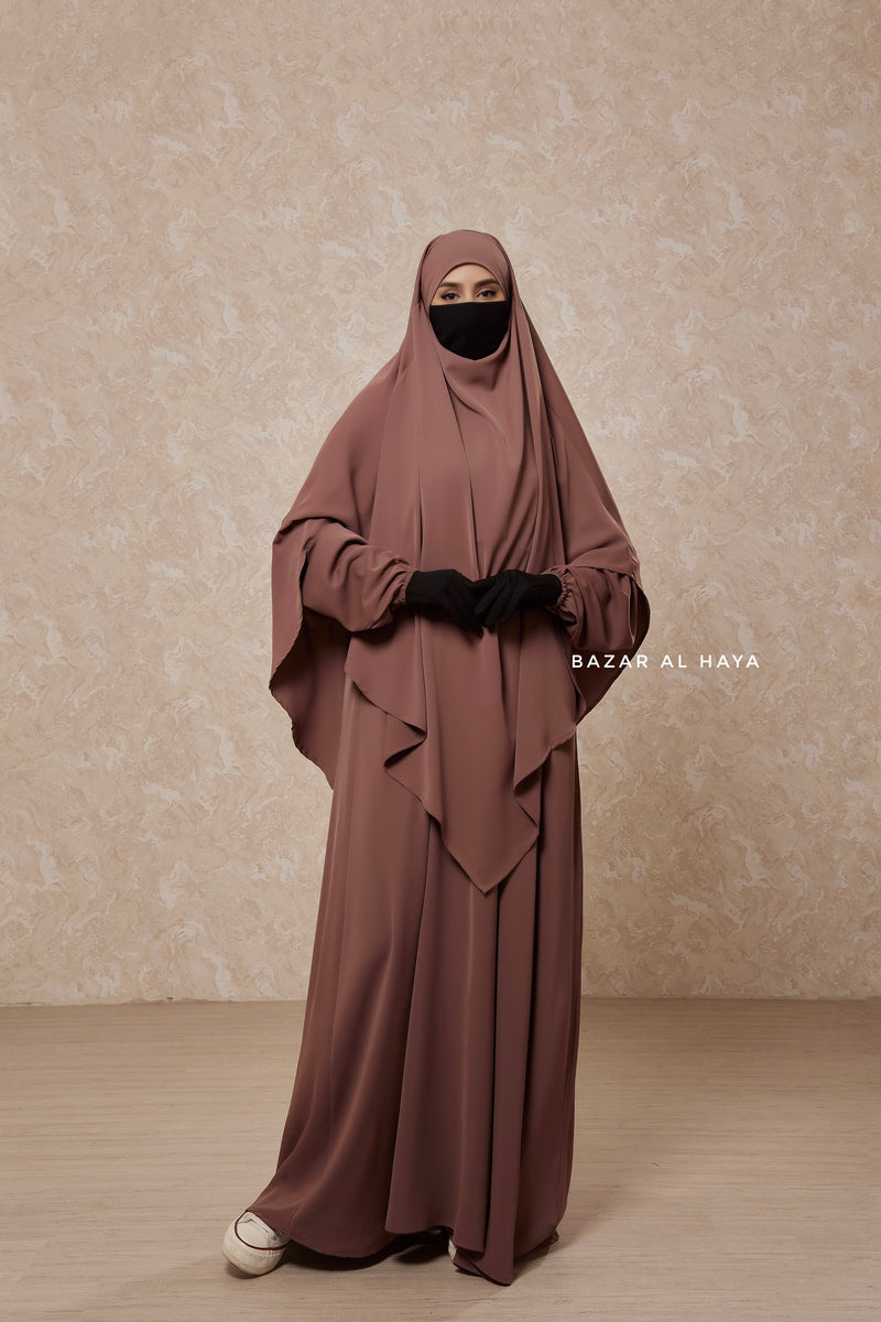 Taupe Rose Salam 2 Abaya & Mubarak Khimar Two Piece Set - Nida