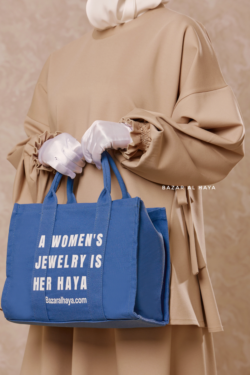 “A Women’s Jewelry Is Her Haya” Blue Cotton Tote Bag