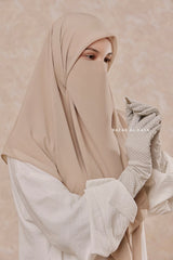 Creme Beige Scarf With Half Niqab Set - Super Breathable - Medium & Large