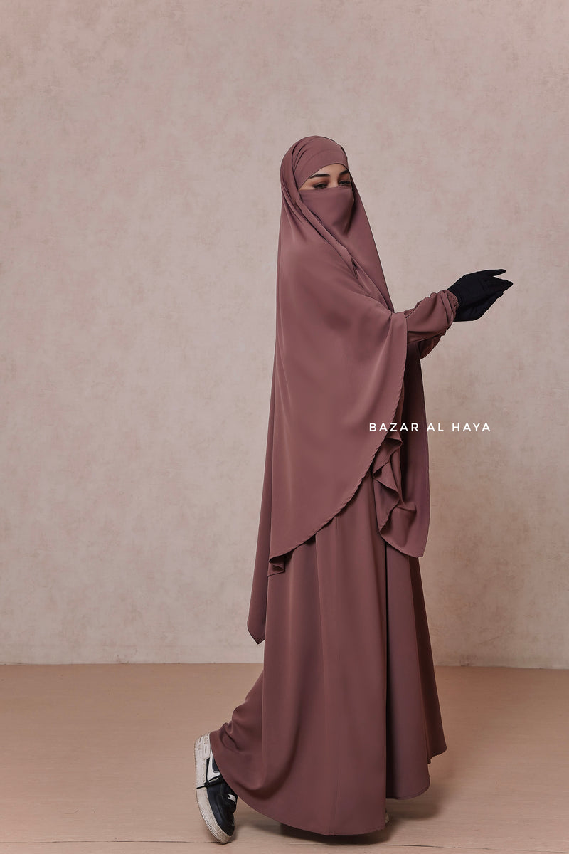 Mubarak Taupe Rose Diamond Khimar - Nida Extra Long