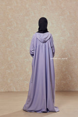 Kalina Lilac Hooded Abaya Dress With Pockets - Silk Crepe