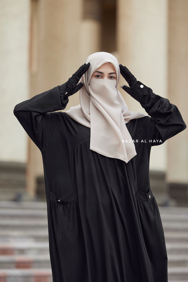 Layla Black Abaya Dress - 100% Cotton Summer Relaxed Fit Dress With Pockets