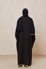 Black Falak Classic Loose Fit Abaya Coat With Scarf - Pockets & Zippers