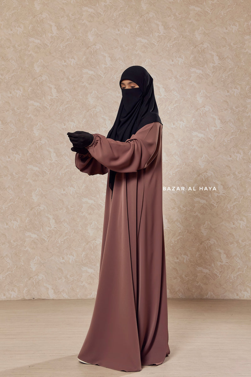 Taupe Rose Salam 2 Abaya - Comfy Style Front Zipper - Nida