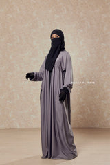 Kalina Steel Grey Hooded Abaya Dress With Pockets - Mediumweight Silk Crepe