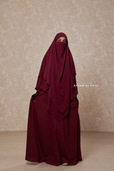 Maroon Pari Layered Khimar & Salam 2 Abaya Two Piece Set