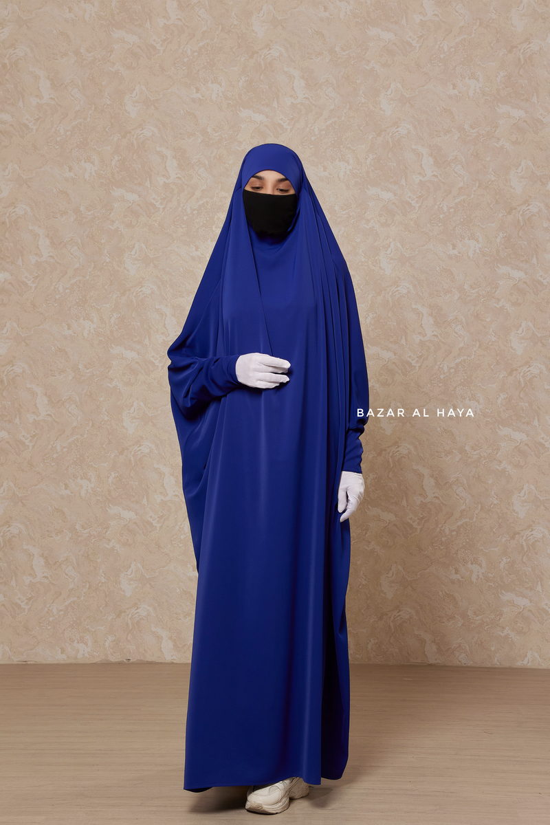 Royal Blue Sarah One Piece Jilbab - Zipper Sleeves - Silk Crepe